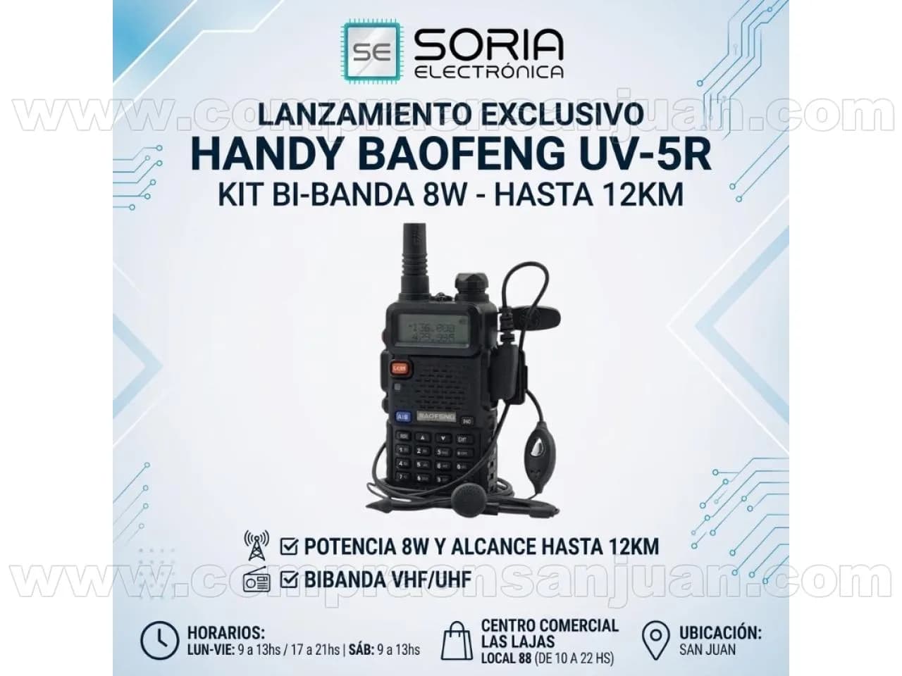 Handy Baofeng Uv-5r Kit Bi-banda 8w Hasta 12km + 2 Baterías Y Manos Libres Walkie06