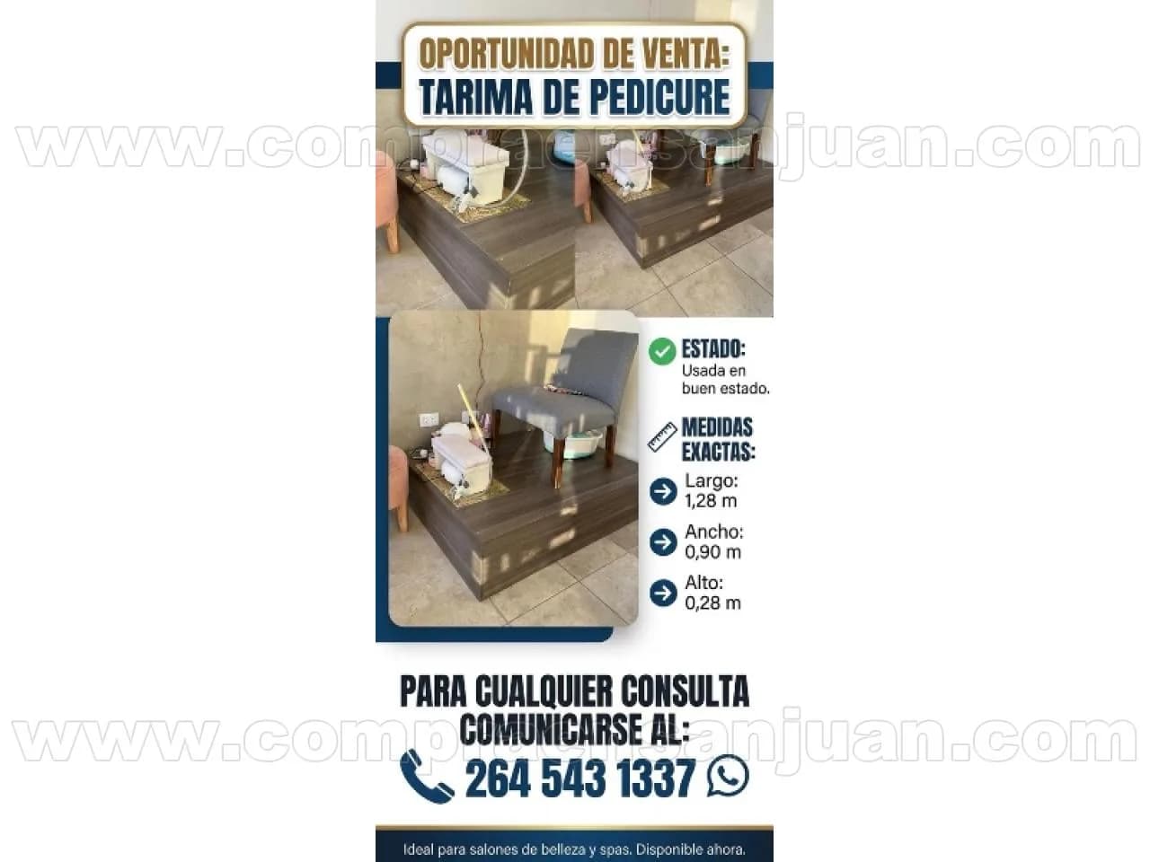 Tarima De Mdf. Color Marrón. En Buenas Condiciones. Uso Para Salón De Manicuria O Spa.