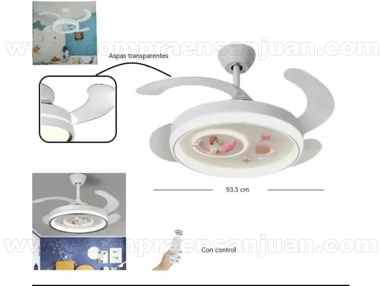Ventilador Led De Techo Infantil Luz Led Regulable Control