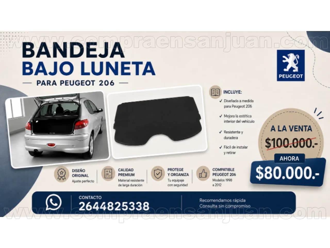 Bandeja Bajo Luneta Original Peugeot 206