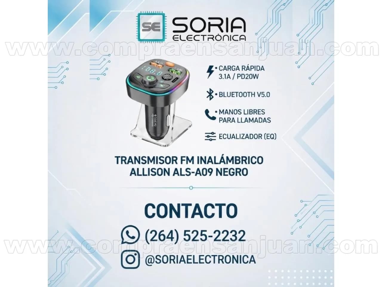 Transmisor Fm Inalámbrico Allison Als-a09 Negro