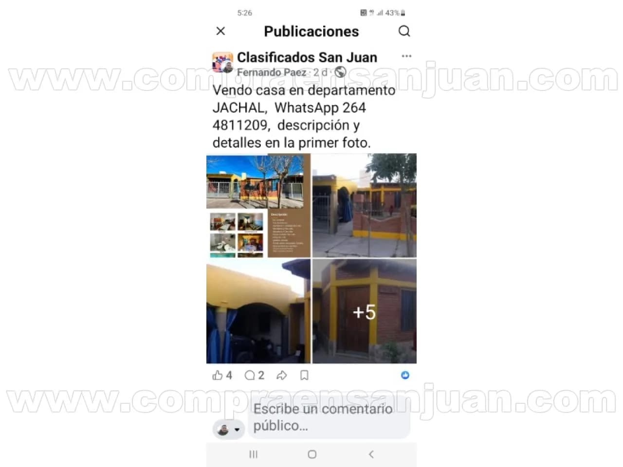 Vendo Casa, 3 Dormitorios. En Departamento Jachal