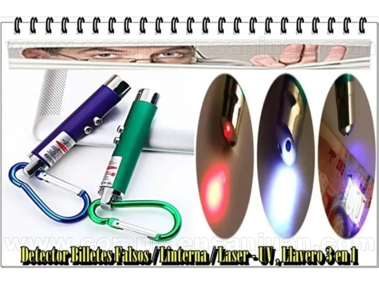 Detector Billete Falso Luz Uv Linterna Laser 3 En 1 X 5 Unid
