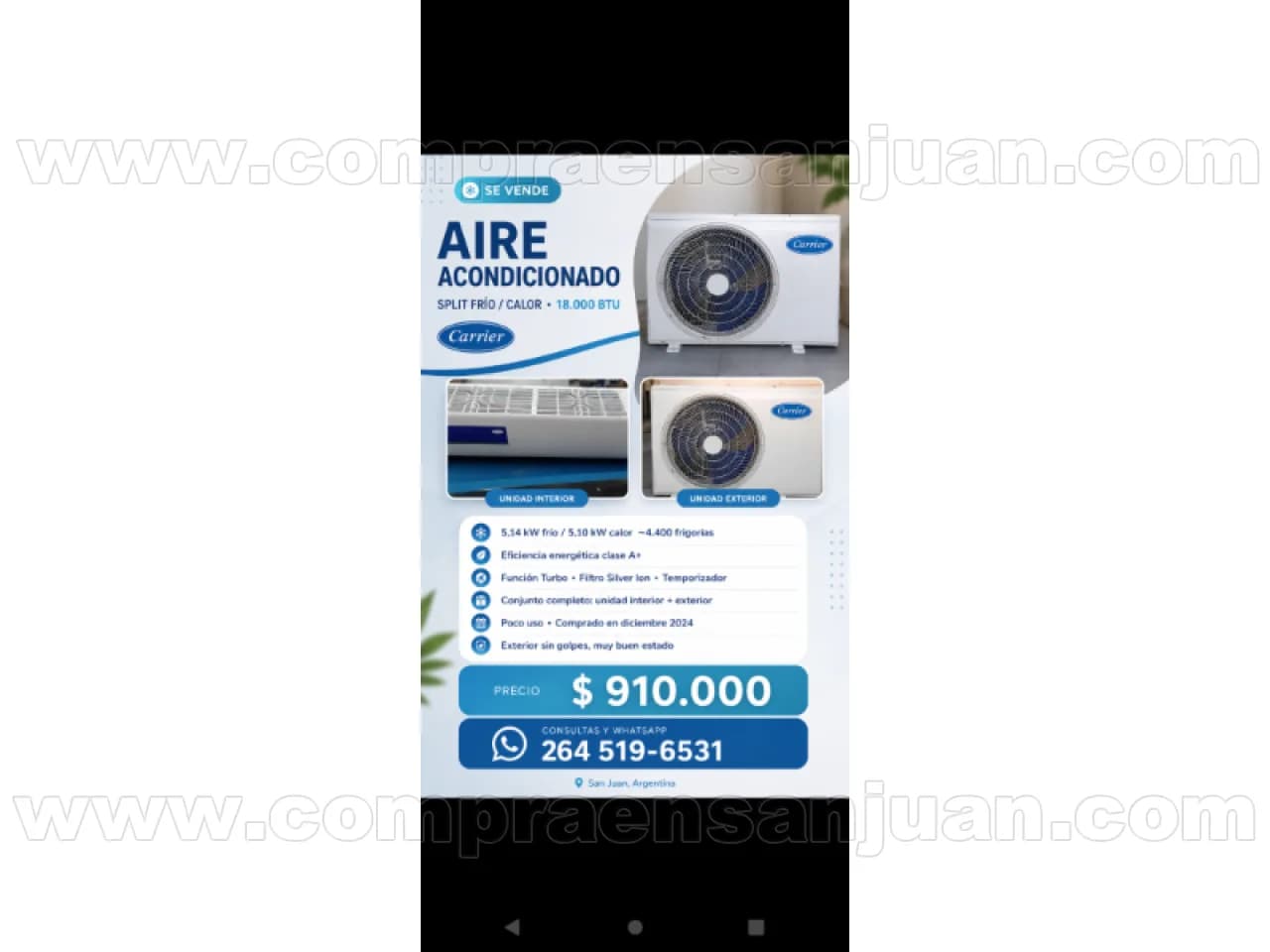 Aire Acondicionado Carrier 4.400 Frigoriaa