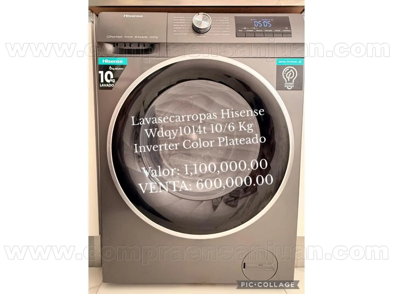 Lavasecarropas Hisense Wdqy1014t 10/6 Kg Inverter Color Plateado