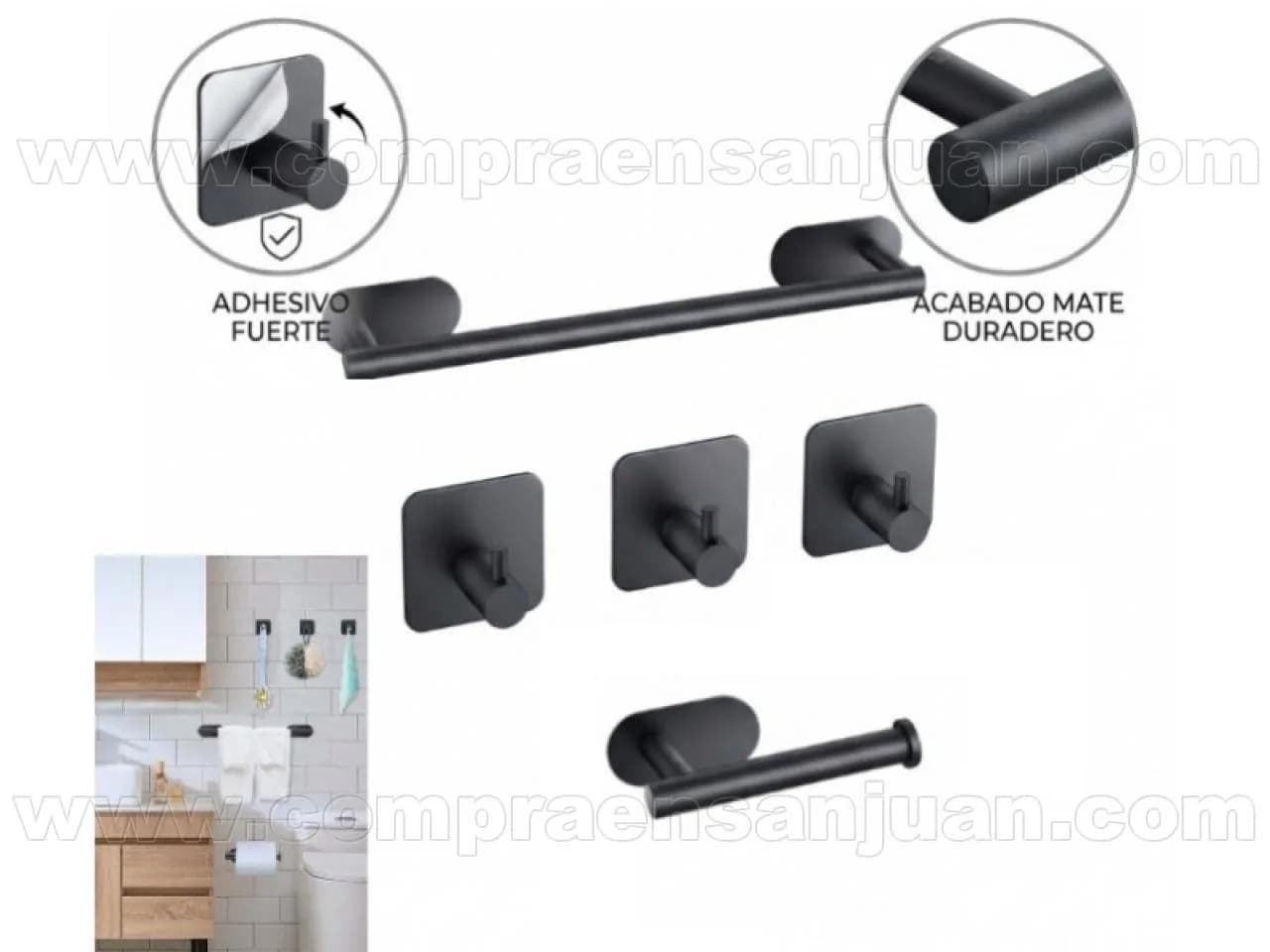 Kit X5 Accesorios Para Baño Autoadhesivos