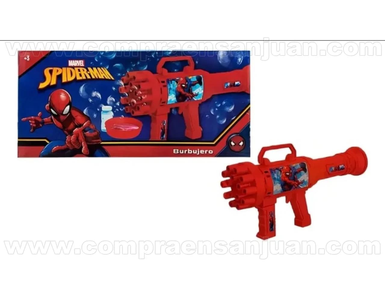 Juguete Pistola Bazuca Lanza Burbujas Burbujero Spiderman Color Rojo 23cm