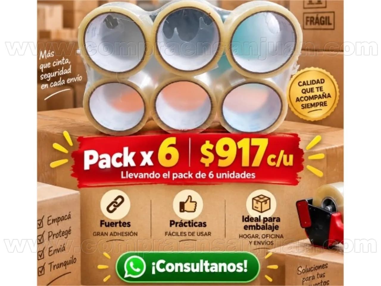 Cinta De Embalaje 48mm X 50m X Pack De 6 Unidades. Envios