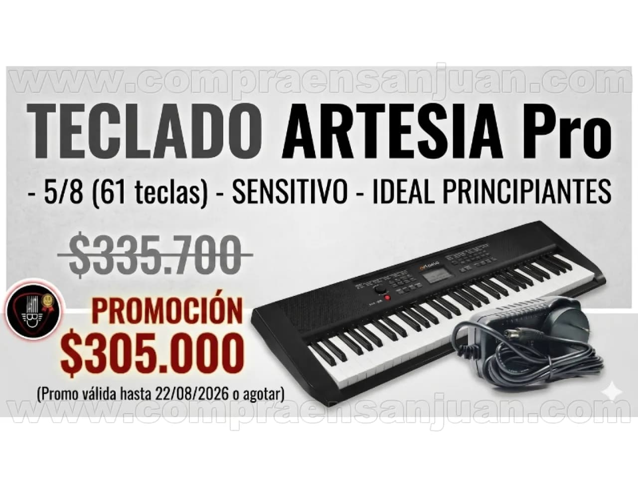 Teclado 61 Teclas Sensitivo Para Principiantes (con Fuente)