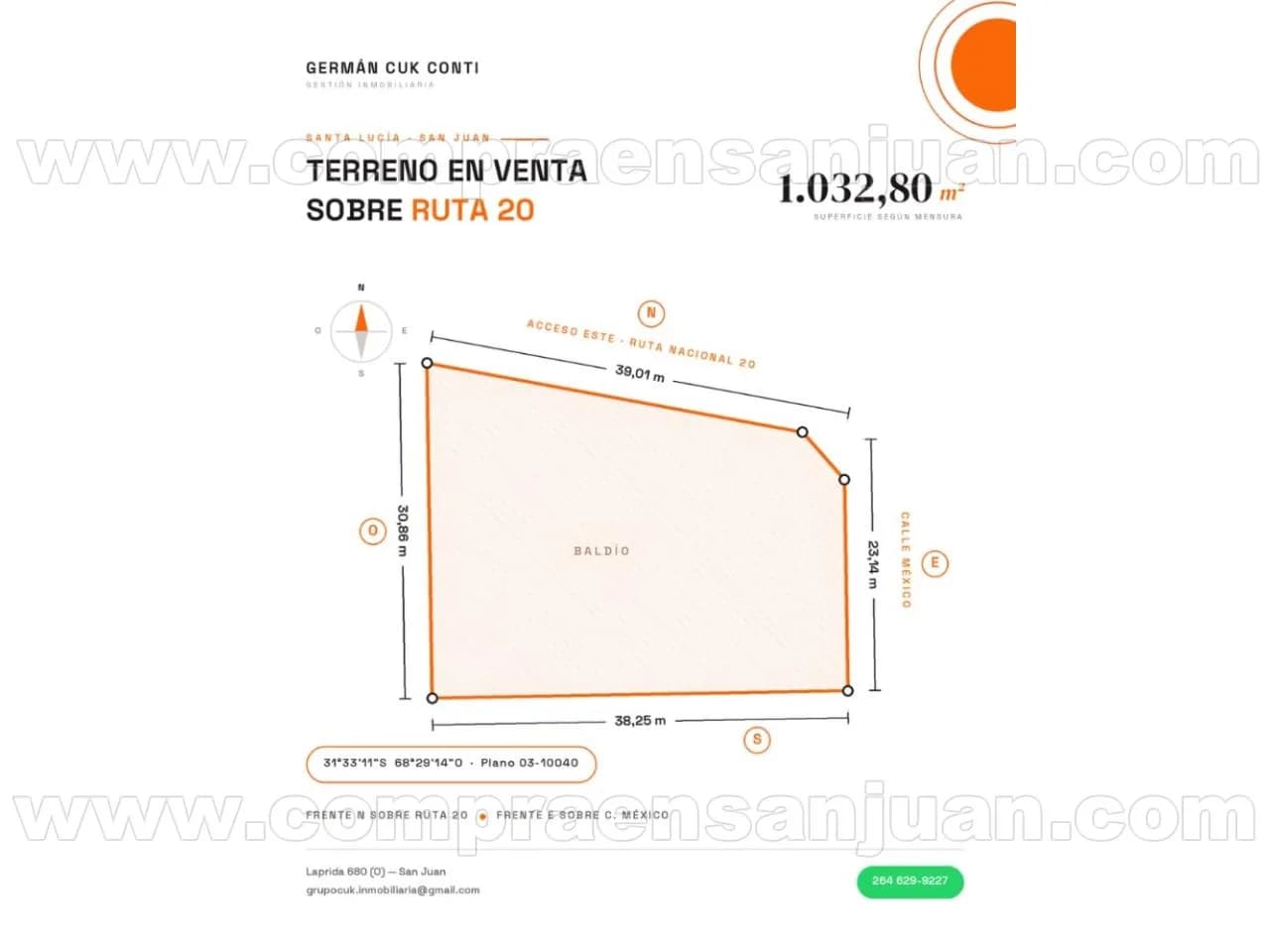 Venta Terreno Esquina 1.032 M² Sobre Ruta 20 Santa Lucia