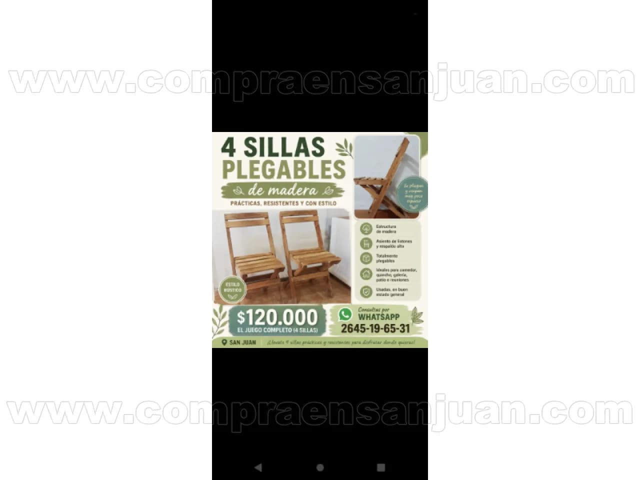 Juego De 4 Sillas De Madera Plegables