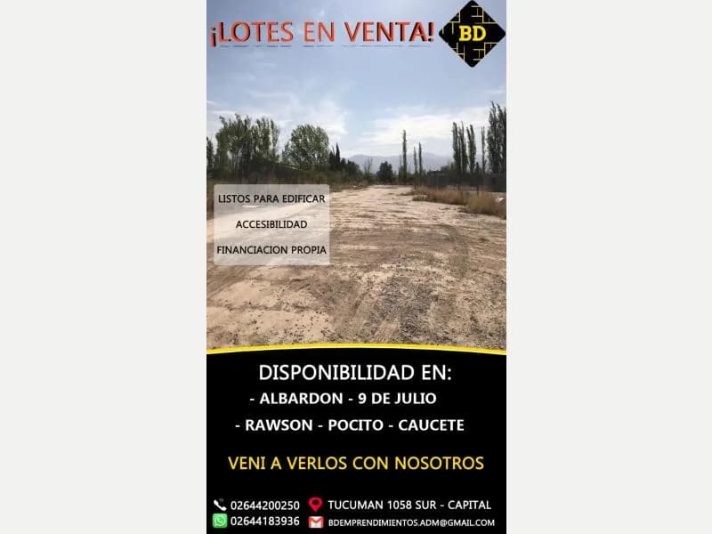 Venta de Terrenos en San Juan (CIUDAD) Lotes En Venta - BD Emprendimientos
