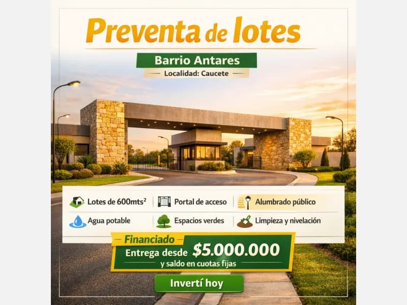 Venta de Terrenos en San Juan Caucete Preventa De Loteos - Barrio Privado Antares