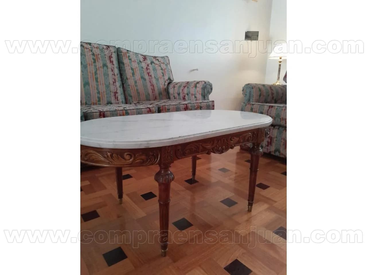 Mesa Ratona Clásica Estilo Francés Ovalada Con Tapa De Mármol - Impecable