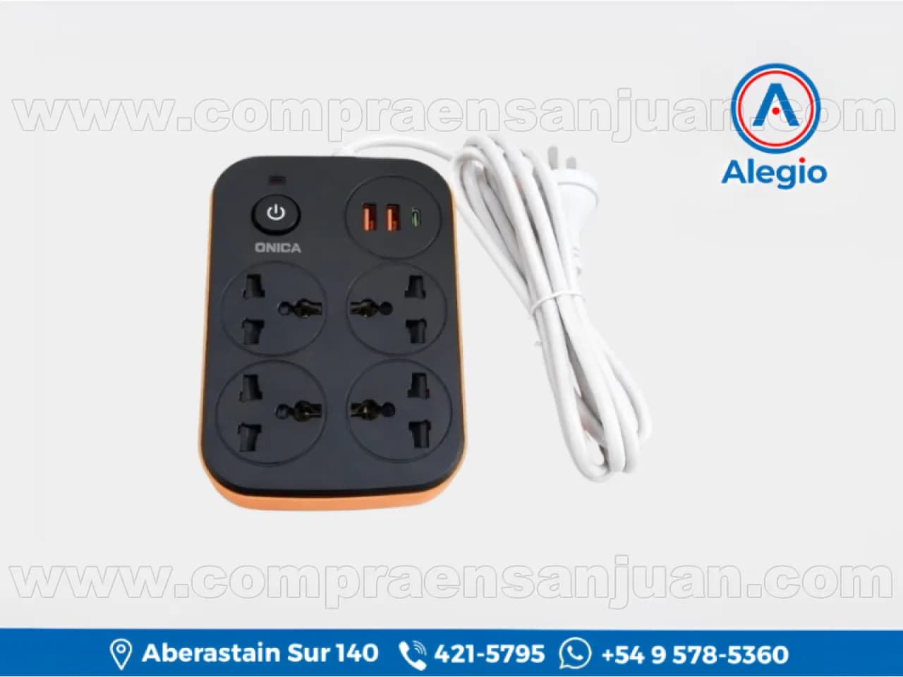 Zapatilla Electrica 4 Tomas 220v Con Tecla 2 Usb 1 Usb-c - 2mts Mts S-202 - Nuevo (#84504)