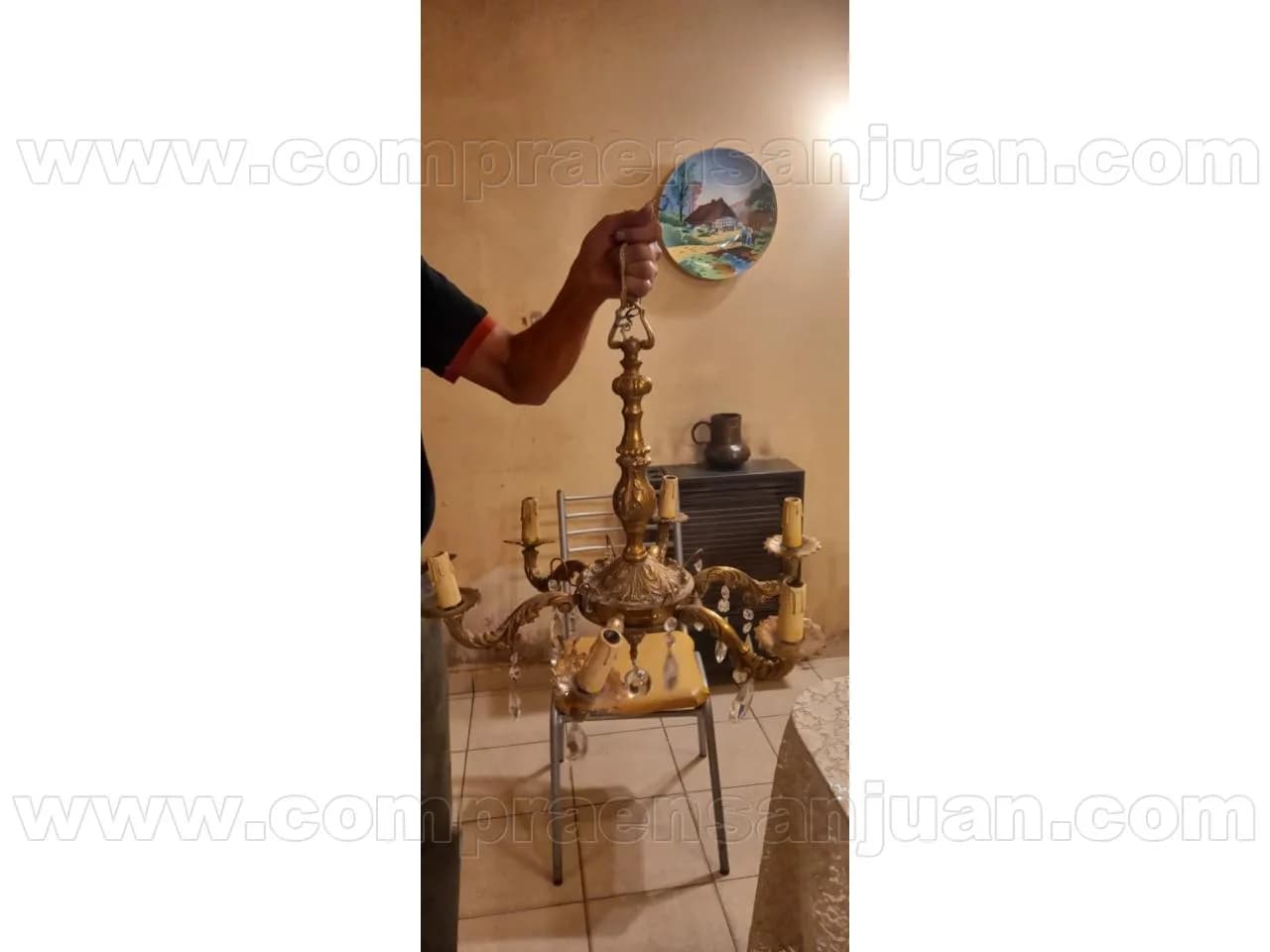 Araña De Bronce Con Caireles 6 Velas